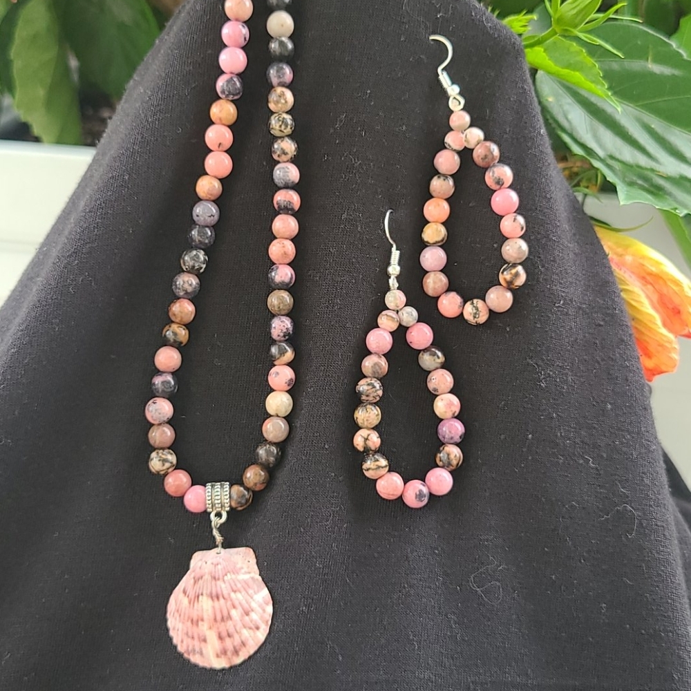 Boho beachy beaded necklace and earrings